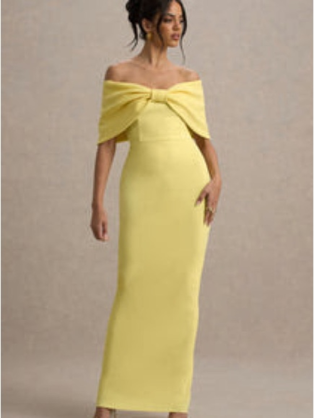 Club L London Yellow One-Shoulder Twist Gown